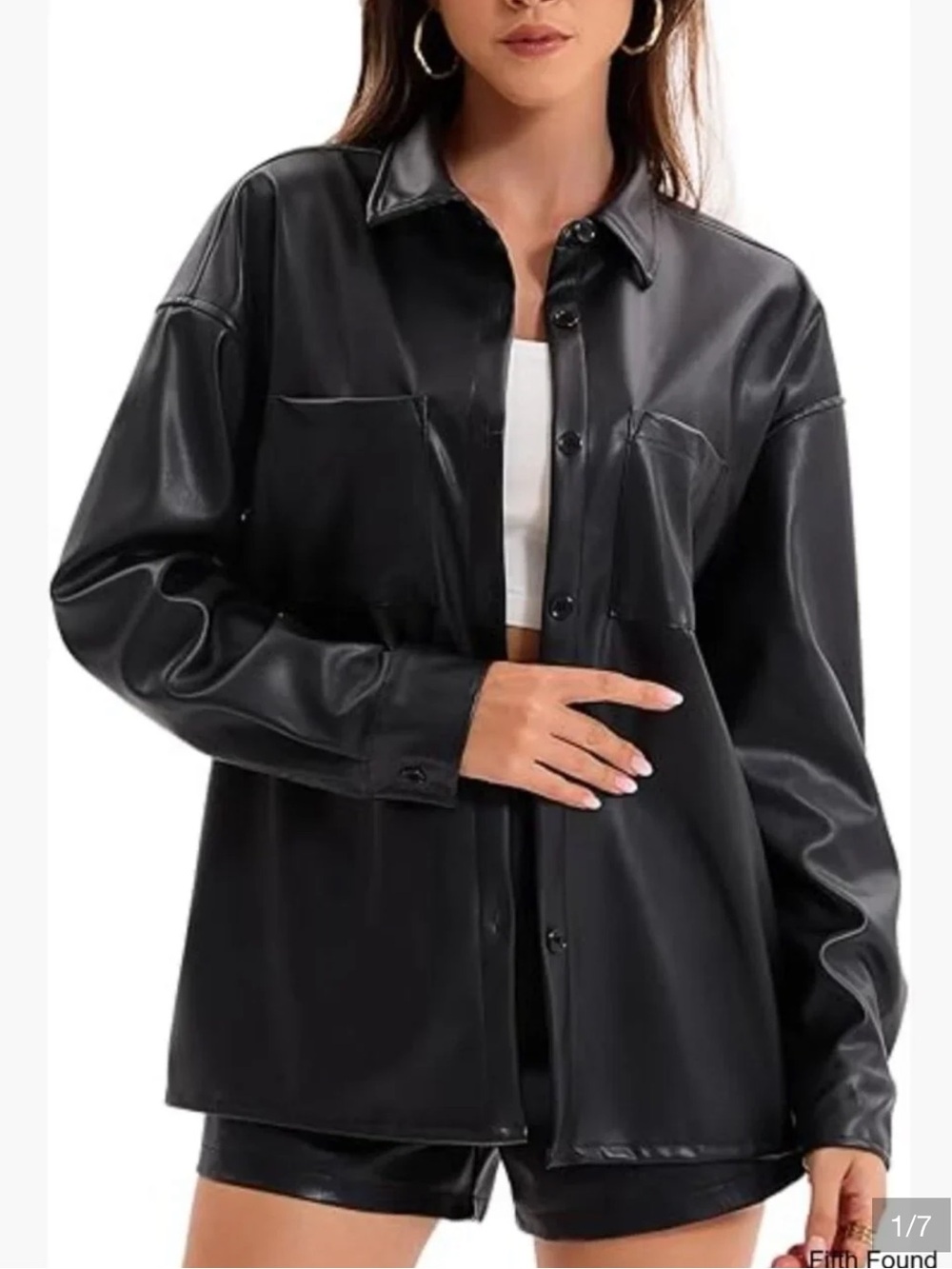 AUDREY 3+1 Faux Leather Button-Front Jacket
